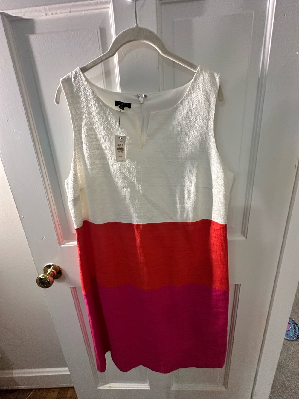 Talbots White, Coral & Fuchsia Colorblock Midi Dress